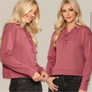 LAST ONE: Women’s soft lace up trend cropped sweatshirt weekend comfy top